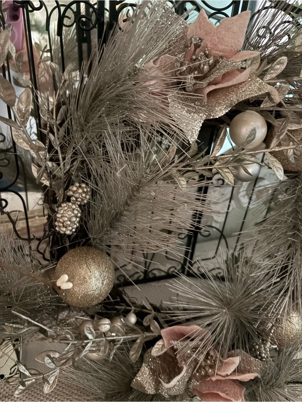 Shimmering Pink and Gold Holiday Wreath by